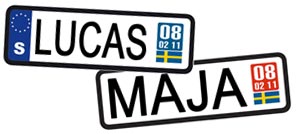 Lucas och Maja nummerplåtar till barnvagn